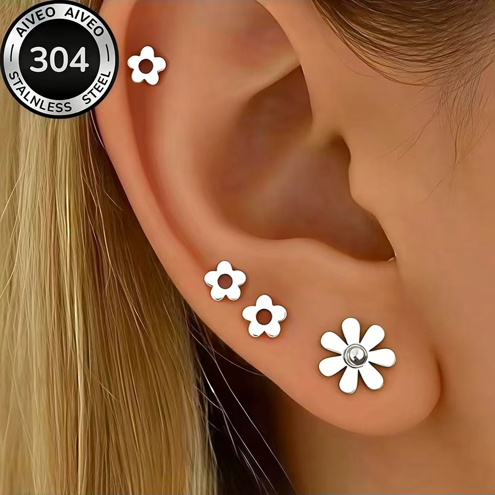4-Pair Golden Stackable Stud Earrings Set